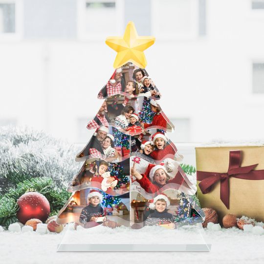 Discover Personalized Xmas Tree Puzzle with Picture, Custom Photo Acrylic Christmas Tree Plaque, Customized Family photo Ornament, Christmas present