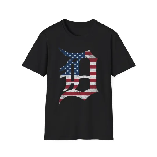 Detroit Old English D T-Shirt - USA Flag Distressed - American Flag Tee