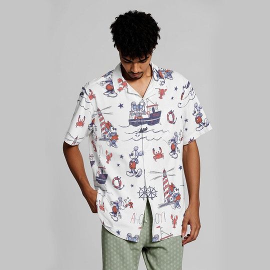 Discover Mickey and Minnie Nautical Men's Hawaiian Shirt - Disney Cruise Inspired