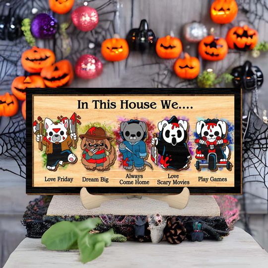 Discover In This House We Horror Puppies Character Halloween Frame Wood Sign Home Decoration, Gift for Father's Day, Halloween Gift Idea