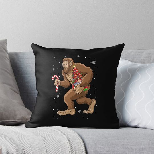 Discover Bigfoot Christmas Funny Gnome Candy Cane Snowflake Pillow