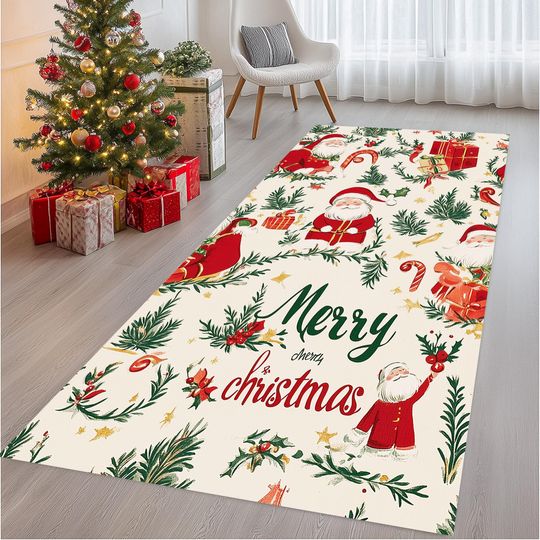 Discover Father Christmas Rug: Holiday Runner Rug with Snowflakes
