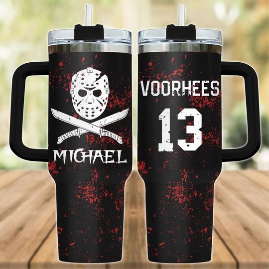 Discover Personalized Jason Voorhees Tumbler 40oz, Friday the 13th Tumbler Cup, Horror Characters Insulated Tumbler, Scary Halloween Cup For Him