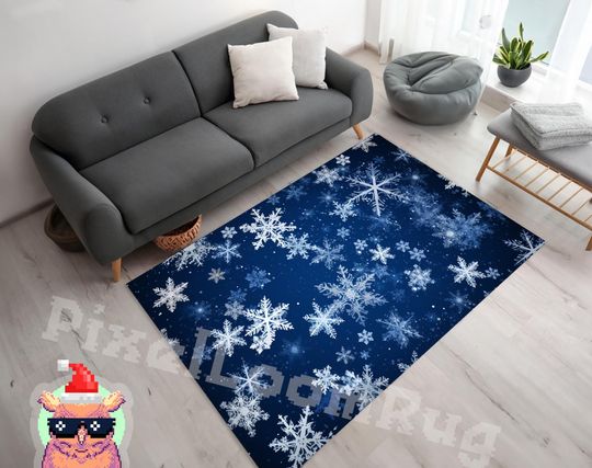 Discover Winter Snowflake Rug - Blue Christmas Area Rug for Holiday Decor, Festive Living Room Accent, Xmas Gift for Her or Him
