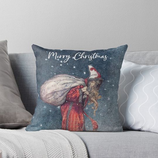 Discover Arthur Rackham: Santa Claus Merry Christmas Pillow