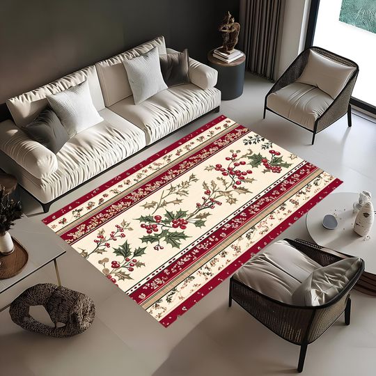 Discover Christmas Rug, Holly Rug, Holly Berries Rug, Merry Christmas Rug, Christmas Area Rug, New Year Rug, Christmas Decoration Rug, Christmas Gift