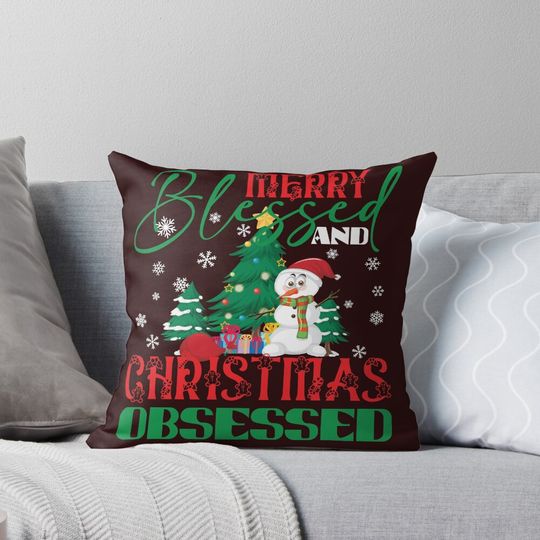 Merry Blessed and Christmas Obsessed Pillow