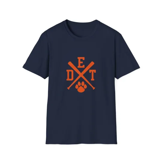 Discover Detroit Tigers Baseball T-Shirt DET Crossed Bats & Paw Print Motor City Tee