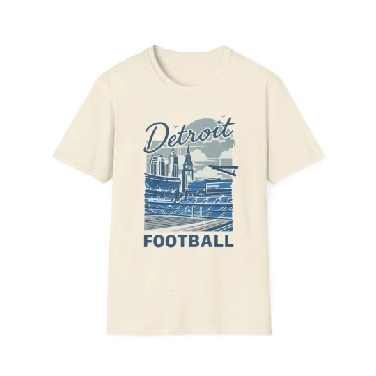 Discover Detroit Football Skyline T-Shirt Cream Vintage Style Graphic Tee