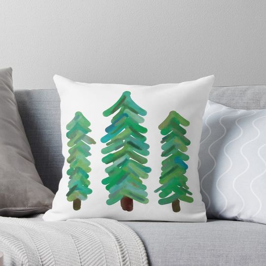 Discover Watercolor Pine Trees Pillow