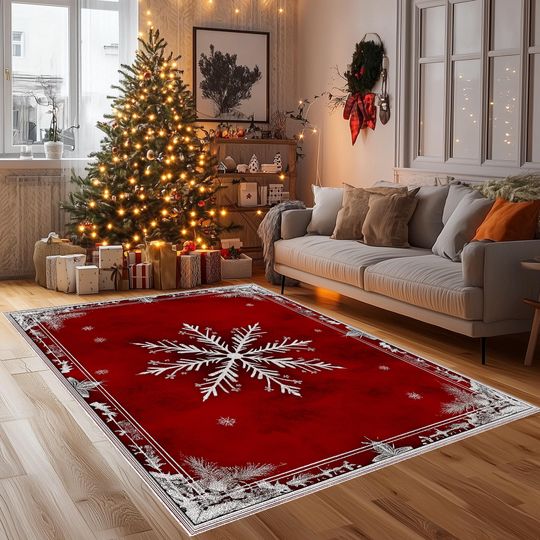 Discover Red Snowflake Christmas Rug: Holiday Area Rug