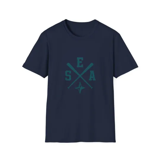 Discover Seattle Mariners Baseball T-Shirt SEA Crossed Bats & Compass Emerald City Tee
