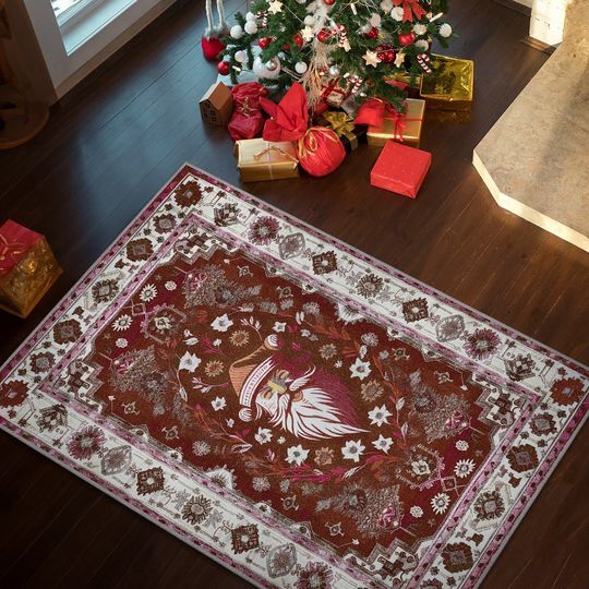 Vintage Christmas Santa Rug, Holiday Indoor Decor, Washable Accent Carpet for Front of Christmas Tree