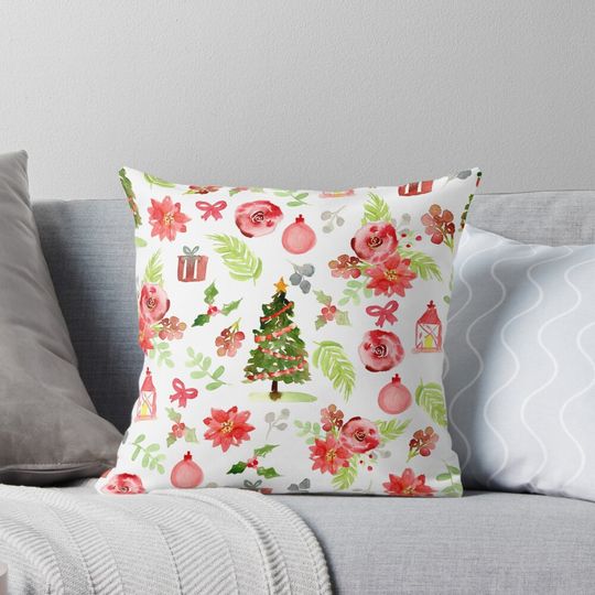 Discover Watercolor Christmas Holiday Pattern  Pillow