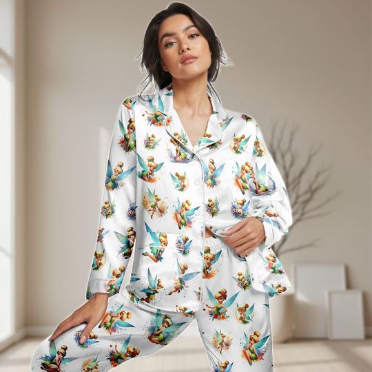 Tinker Bell Pajamas Set, Disney Fairy Tail Women PJs, Bridesmaid Matching Pjs, Disney Princess Sleepwear For Her