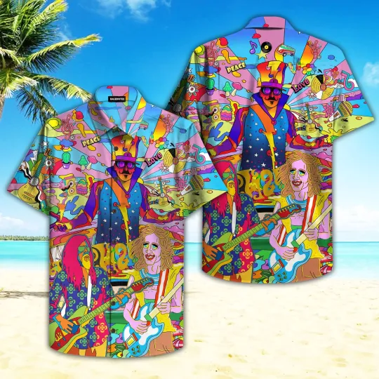 Discover Guitar Colorful Hippie Hawaiian Shirt