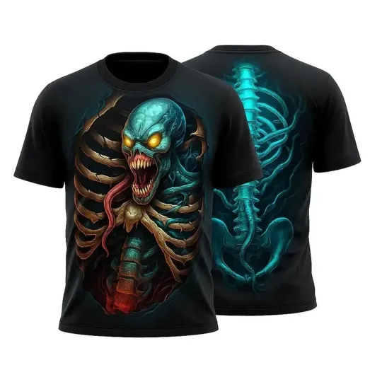 Discover Unisex Halloween T-Shirt 3D Skeleton Monster Horror Graphic Tee Scary