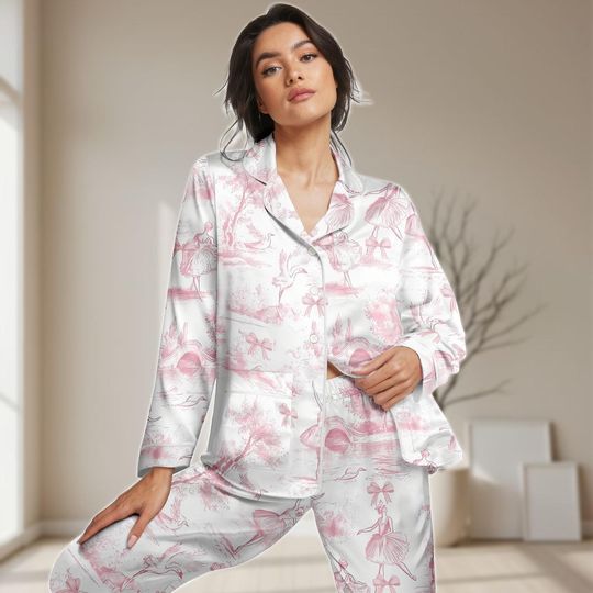 Toile De Jouy Pajama Set, Ballet Dancer Women Pajamas, Vintage Toile Bridesmaid PJs, Cottagecore Lounge Set, Bridal Gifts