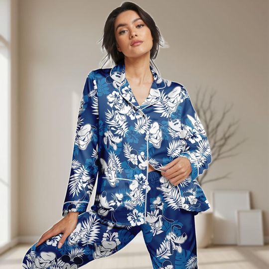 Retro Mickey Floral Pajamas Set, Disney Flowers Women Pajamas, Mickey & Friends Sleepwear, Funny Cartoon Pjs, Gift For Her