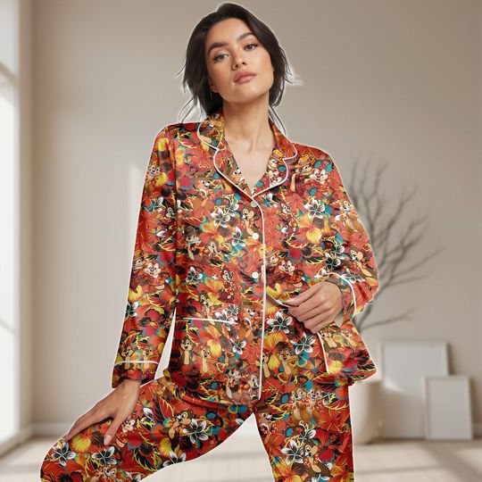 Discover Chip And Date Long Satin Pajamas Set,  Disney Chip N Dale Women Pajamas, Disney Sleepwear, Funny Cartoon Pjs For Family, Halloween Gift
