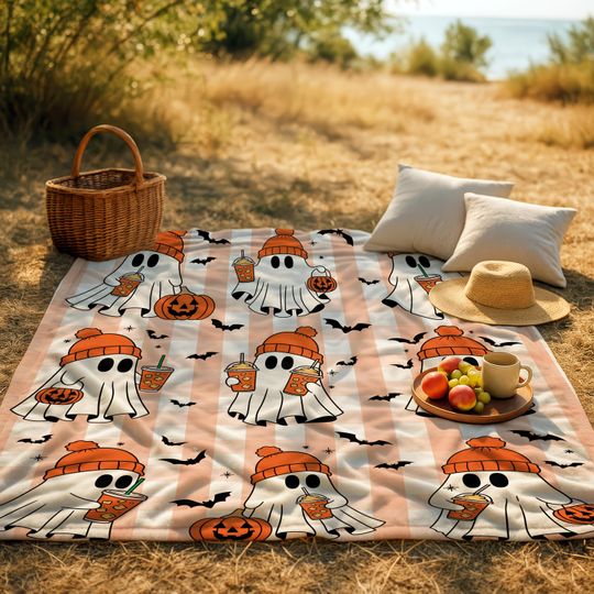 Discover Cute Pumpkin Halloween Ghosts Microfiber Blanket, Plush Ghost Pumpkin Throw, Cozy Fall Gift, Autumn Ghosties, Spooky Season Home Decor