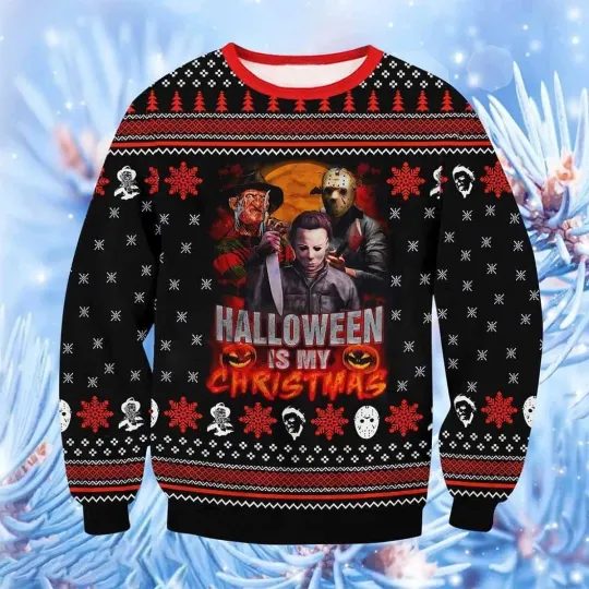 Discover Michael Jason And Krueger Halloween Is My Christmas Ugly Sweater