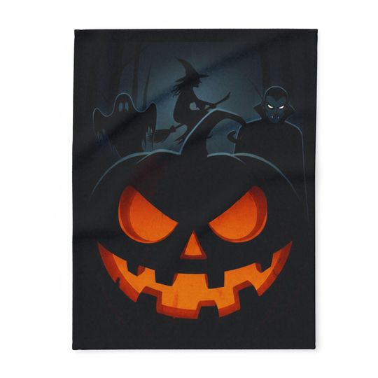 Halloween Blanket Spooky Jack-o'-Lantern, Witch & Ghost
