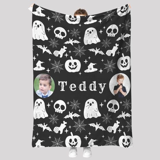 Discover Custom Personalized Fleece Blanket for Kids, Premium Sherpa Blanket, Halloween Blanket, Name Blanket, Cozy Throw, Photo Blanket Gift
