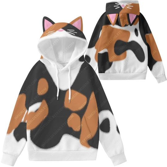 Discover Calico Cat Ear Hoodie: Kawaii Neko Pullover Sweater