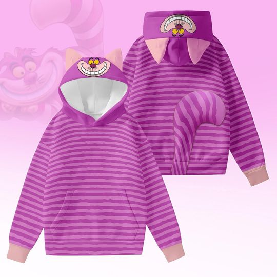 Discover Cheshire Cat Costume Hoodie With Ears, Alice In Wonderland Hoodie, Disney Bounding, Halloween Cosplay Costume, Movie Shirt Gift For Fan