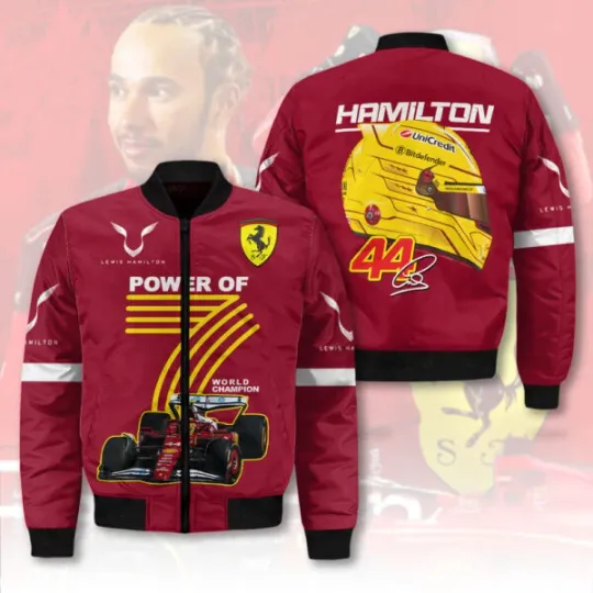 Discover Scu-dderia Ferrra-ri  x Lewis Hamilton 3D Bomber Jacket