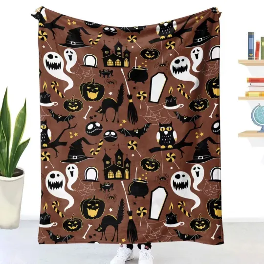 Discover Halloween Fleece Blanket, Flannel Throw for Bed and Sofa