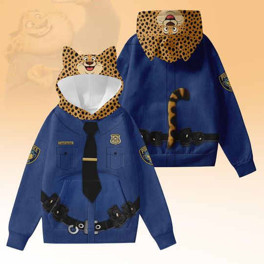 Clawhauser Costume Hoodie With Ears, Disney Zootopia Cosplay Costume, Disneyland, Disney World Hoodie, Magic Kingdom, Funny Dad Gift
