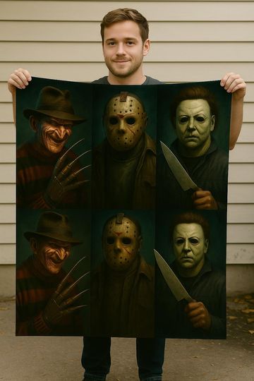 Horror Movie Fleece Blanket  Freddy, Jason, Michael Myers Plush Throw  Scary Halloween Blanket Gift