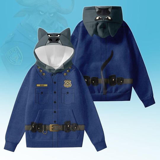 Discover Chief Bogo Costume Hoodie With Ears, Disney Zootopia Cosplay Costume, Animal Kingdom Hoodie, Disneyland Hoodie , Disneyworld Hoodie