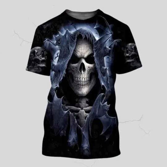 Discover Grim Reaper Skull 3D Print T-Shirt Gothic Halloween Fashion