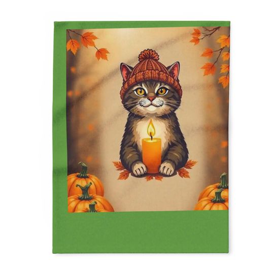 Discover Cozy Cat Fleece Blanket, Autumn Decor, Halloween Gift, Soft Throw for Cat Lovers, Warm Snuggle Blanket, Fall Vibes
