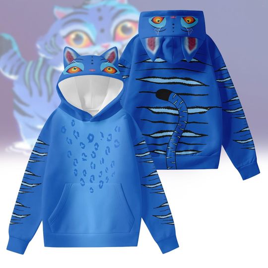 Derpy Tiger Cosplay Hoodie, Blue Tiger Hoodie With Decorative Ears, Kpop Tiger Costume Hoodie, Tiger Movie Ear Hoodie, Halloween Gifts