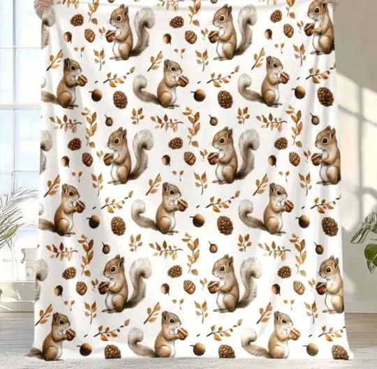 Discover Fall Squirrel Fleece Blanket