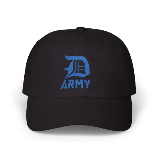 Discover Detroit D Army Hat Black Baseball Cap Adjustable Embroidered Blue Logo