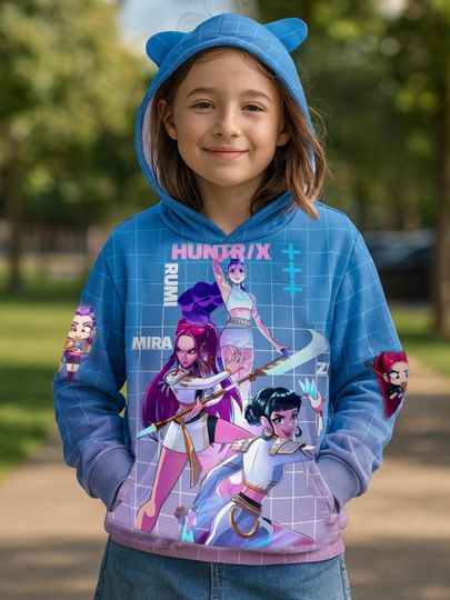 Kpop Demon Hunters Hoodie, Kids Hoodie, Rumi Mira Zoey Sweatshirt, Derpy Cat Hoodie, Derpy Tiger Ears Costume Hoodie, Huntrix Shirt
