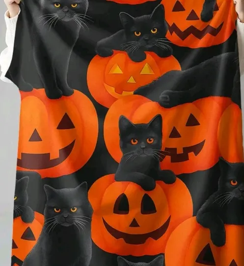 Discover Halloween Black Cat Fleece Blanket