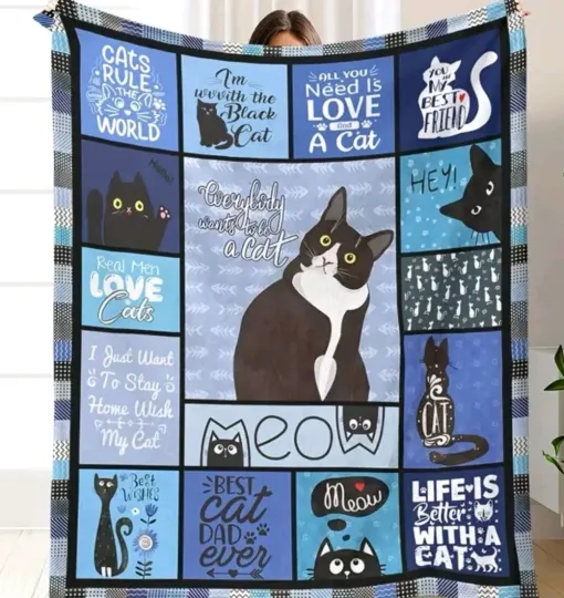 Discover Tuxedo Cat Dad Fleece Blanket