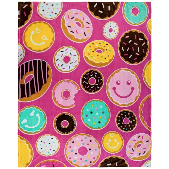Discover Happy Donuts Pink Fleece Blanket Soft Plush Throw for Bedroom Sofa