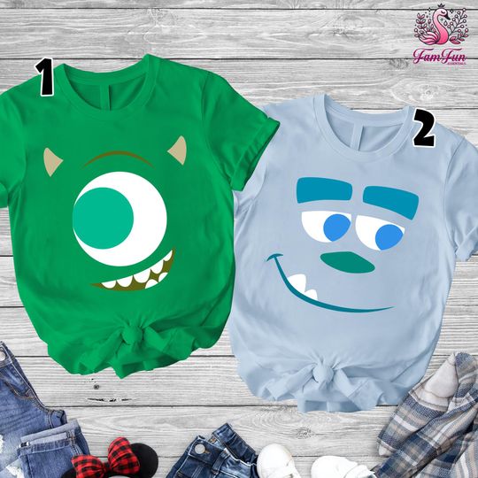 Discover Monsters Inc. Big Face Mike Wazowski James P. Sullivan Costume Shirts, Halloween Monsters Inc Costume Tees, Halloween Group Matching Tees