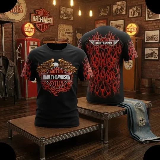 Discover Ride To Live Eagle Fire Motor Harley--Davidson 3d T-Shirt, Size S-5XL