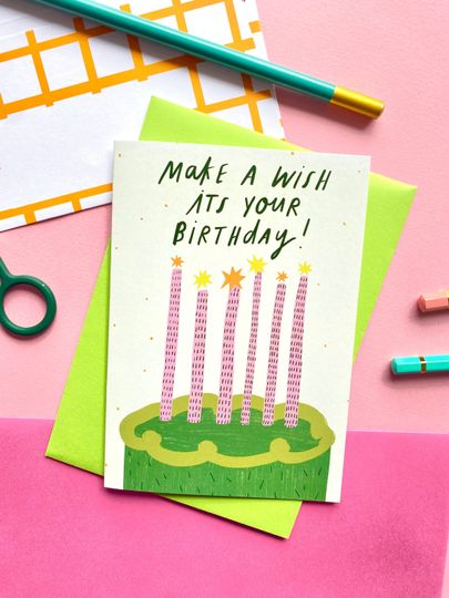 Discover Make a Wish Green Cake Birthday Greeting Cards | Bday Celebrate Friend Sister Brother Party