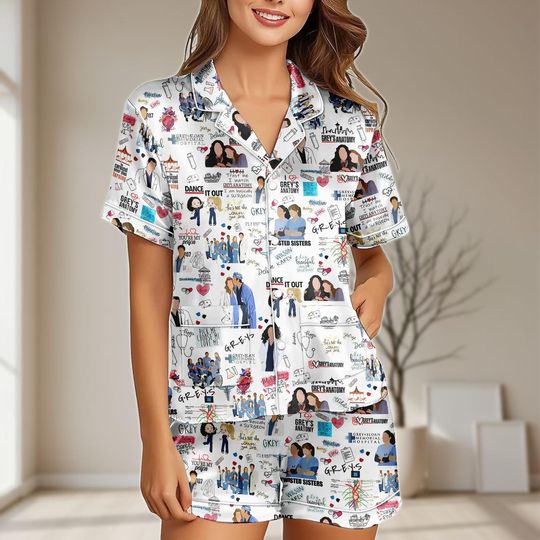 Discover Grey's Anatomy Satin Pajama Set, Nurse Doctor Movie Women PJs, Retro TV Series Sleepwear,  Hospital Series PJs, Grey Anatomy Fans Gift
