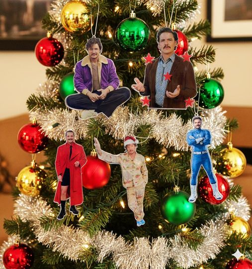 Discover Funny Pedro Pascal Christmas Ornament, Pop Culture Tree Decoration, Acrylic Celebrity Gift for Fans, Holiday Decor for Movie Lovers