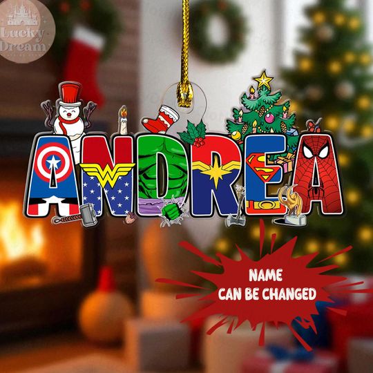 Discover Personalized Acrylic Superhero Ornament for Kids, Custom Name Christmas Tree Decoration, Holiday Gift Idea, Marvel Name Sign Christmas Gift
